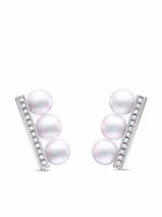 TASAKI boucles d'oreilles Collection Line Balance Neo en or blanc 18ct à perles d'Akoya pavées de diamants - Argent