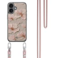 iPhone 17 hoesje met rosegoud koord - Soft flowers