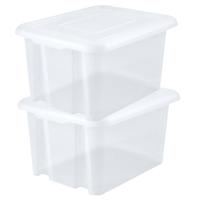 EDA Opbergbox 80L - 8x - wit - stapelbaar - L56 x B50 x H36 cm - kunststof - Bak/doos met deksel