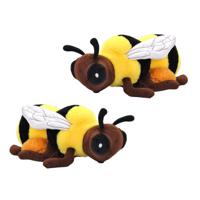 Pluche knuffel dieren Ecokins series - 2x honingbij - zwart/geel - 30 cm