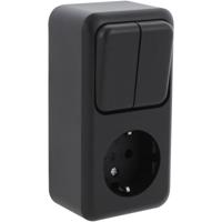 Q-LINK Wandcontactdoos Mat Zwart - 1-voudig Stopcontact & 2-voudig Schakelaar