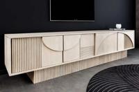 Massief houten TV-lowboard ART DECO 200cm wit gekalkt mangohout 3D front - 44061