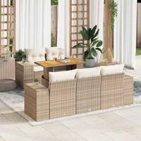 6-delige Loungeset met kussens poly rattan beige