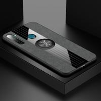 Voor OPPO Realme Q XINLI stiksels doek Textue schokbestendig TPU beschermhoes met ring houder (grijs)