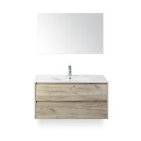 Dante Badmeubelset 100 cm - Craft Oak - Keramische Wastafel Wit Enjoy - met Spiegel