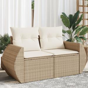 Tuinbank 2-zits met kussens poly rattan beige