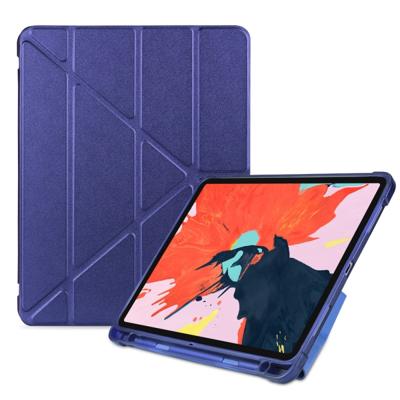 Multi opvouwbare Shockproof TPU beschermhoes voor iPad Pro 11 inch (2018) met houder & stylushouder (donkerblauw)