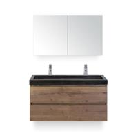 Maxx XL Badmeubelset 120 cm - Tabacco - Wastafel Lucca Enkel 2 kraangaten - met Spiegelkast