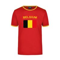 Belgium rood / geel ringer t-shirt Belgie met vlag voor heren - thumbnail