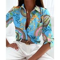 Dames Overhemd Boho-shirt Blouse Bloemig Gestreept Brief nappi Zak Afdrukken Zwart Lange mouw Vintage Streetwear Casual Overhemdkraag Lente Herfst Lightinthebox