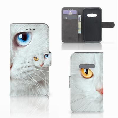 Samsung Galaxy Xcover 3 | Xcover 3 VE | Telefoonhoesje | Met pasjeshouder | Witte Kat