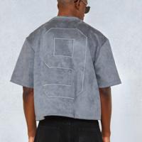 Bon&Bon Black Suedette Crop Fit Short Sleeve Tee | Loose Casual T-Shirt Grey / XL