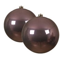 2x stuks grote kunststof kerstballen lila paars 14 cm glans - Kerstbal - thumbnail