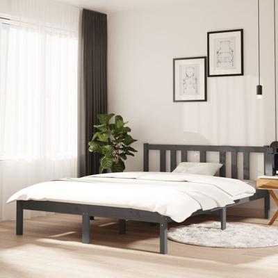 Bedframe massief hout grijs 135x190 cm