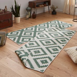 Loper Malta - 80x350cm - Groen Modern Vloerkleed - 123vloerkleed.nl is de online webshop voor vloerkleden en woonaccessoires.
