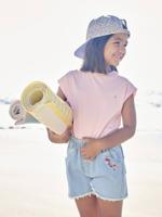 Oversize meisjesshort van jeansstof met geborduurde bloemen lichtblauw