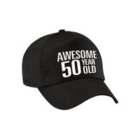 Awesome 50 year old verjaardag cadeau pet / cap zwart voor dames en heren   - - thumbnail