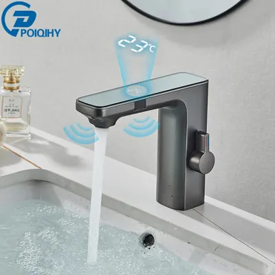 Witte Slimme Sensor Wastafelkraan met Digitaal Display - Touchless Mengkraan | Warm & Koud Water | Voor Badkamer