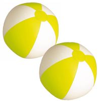 2x stuks opblaasbare zwembad strandballen plastic geel/wit 28 cm - Strandballen - thumbnail