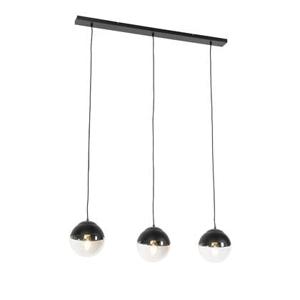 QAZQA Retro hanglamp zwart met helder glas langwerpig 3-lichts -