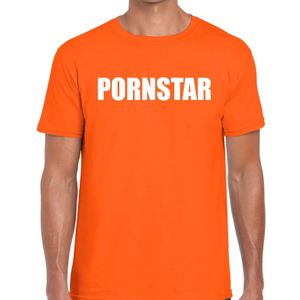 Pornstar tekst t-shirt oranje heren