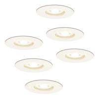 Set van 6 Bari LED Inbouwspots - 5 Watt 400 lumen - 4000K neutraal wit - GU10 - Dimbaar - Rond - IP65 Waterdicht - Wit - Voor binnen, buiten en badkamer