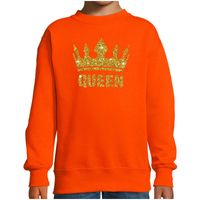 Oranje Koningsdag gouden glitter Queen sweater kinderen - thumbnail