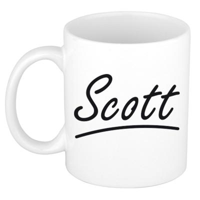 Scott Naam koffiemok - beker - met sierlijke letters - wit - 300 ml - Cadeau - Heren Scott Naam koffiemok - beker - met sierlijke letters - wit - 300 ml - Cadeau - Heren