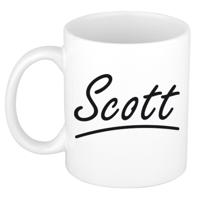 Scott Naam koffiemok - beker - met sierlijke letters - wit - 300 ml - Cadeau - Heren