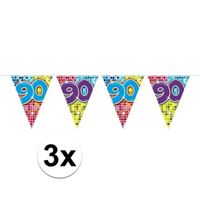 3x Mini vlaggenlijn / slinger verjaardag versiering 90 jaar - thumbnail