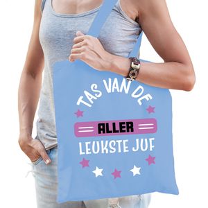 Bellatio Decorations cadeau tas juf - lichtblauw/paars - 42 x 38 cm - Tas van de aller leukste juf - Feest Boodschappent