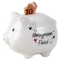 Spaarpot voor volwassenen Honeymoon Fund - keramiek - spaarvarken in bruiloft thema - 14 x 18 cm - thumbnail