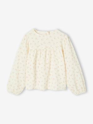 Bedrukte blouse voor meisjes van katoenen gaas ecru Bedrukte blouse voor meisjes van katoenen gaas ecru