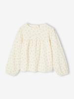 Bedrukte blouse voor meisjes van katoenen gaas ecru