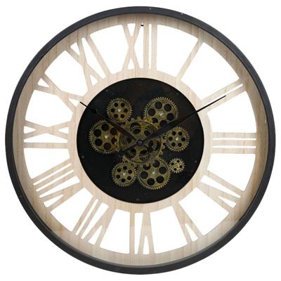 Ostaria Wandklok/muur klok - open uurwerk - D40 cm - metaal/hout - zwart/naturel