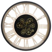 Ostaria Wandklok/muur klok - open uurwerk - D40 cm - metaal/hout - zwart/naturel