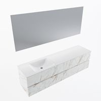 MONDIAZ VICA 180cm badmeubel onderkast Carrara 4 lades. Wastafel CLOUD links zonder kraangat, kleur Talc met spiegel LED.