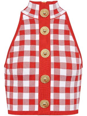 Balmain haut crop 5-Button à carreaux - Rouge