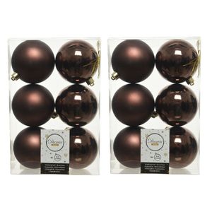 12x Donkerbruine kerstballen 8 cm kunststof mat/glans