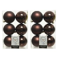 12x Donkerbruine kerstballen 8 cm kunststof mat/glans - thumbnail