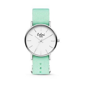 Colori XOXO 5 COL547 Horloge geschenkset met Armband - Nato Band - Ø 36 mm - Mint Groen / Zilverkleurig