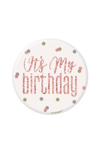 Button 'It's My Birthday' Rosé Goud Glitz