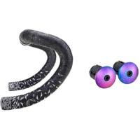 Supacaz - super sticky kush star fade stuurlint zwart / oil slick inclusief aluminium oil slick stuurplug