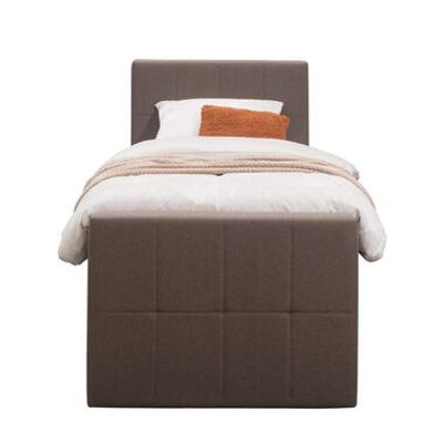 Boxspring met opbergruimte en voetbord Liv geblokt - donkerbruin - 90x200cm - Leen Bakker