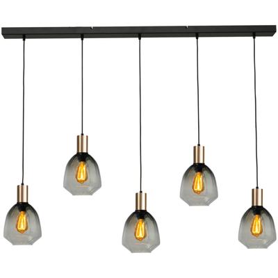 Masterlight 5-lichts hanglamp - goud -Porto met Nicolette green glazen - 2711-05-02-130-5-14