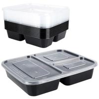 Excellent Houseware - Meal prep bakjes - 10x - 22 x 19 x 4,5 cm - 3 vakken