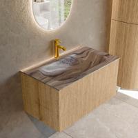 Badmeubel Mondiaz Kurve-Dlux | 80 cm | Meubelkleur Oak | Wastafelkleur Sombra | Solid surface | Wasbak midden spoelbak | 1 kraangat