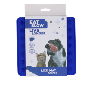 Eat Slow Live Longer Lick Mat Cross Blauw