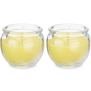 Citronella kaars in houder - 2x - glas - anti muggen - 20 branduren - D7.5 x H6 cm