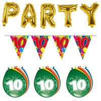 Verjaardag feestversiering 10 jaar PARTY letters en 16x ballonnen met 2x plastic vlaggetjes - thumbnail